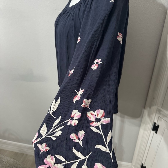 Billabong Blue Smocked 3/4 Sleeve Blouse - Picture 2 of 5